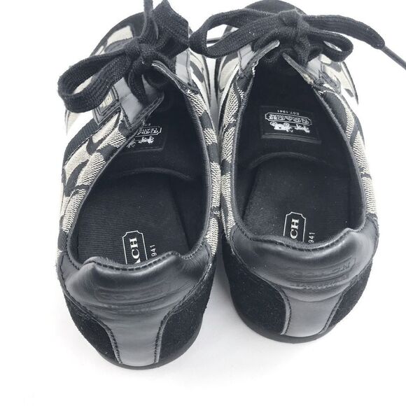 Coach JOSS Black Suede Gray Signature Monogram Canvas Lace Up Casual Sneakers - Picture 11 of 15